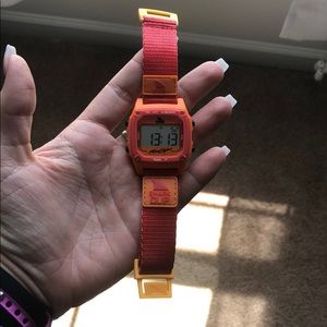Pink red and orange shark watch